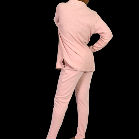 Vintage Stirrup Pant Set Dusty Pink Blush Waffle Knit Shirt Shacket CoOrd Small - Picture 2 of 14